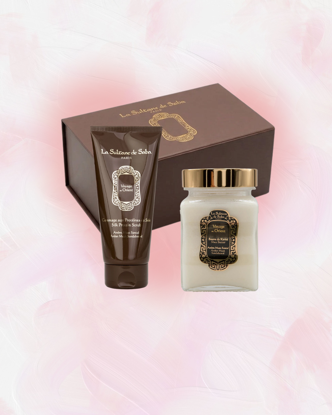 VALENTINE'S SPECIAL — набор Амбра, мускус, сандал: скраб с протеинами шелка + масло ши